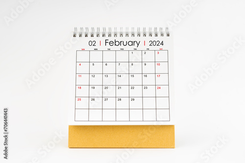 2024 February monthly desk calendar isolated on white. © gamjai
