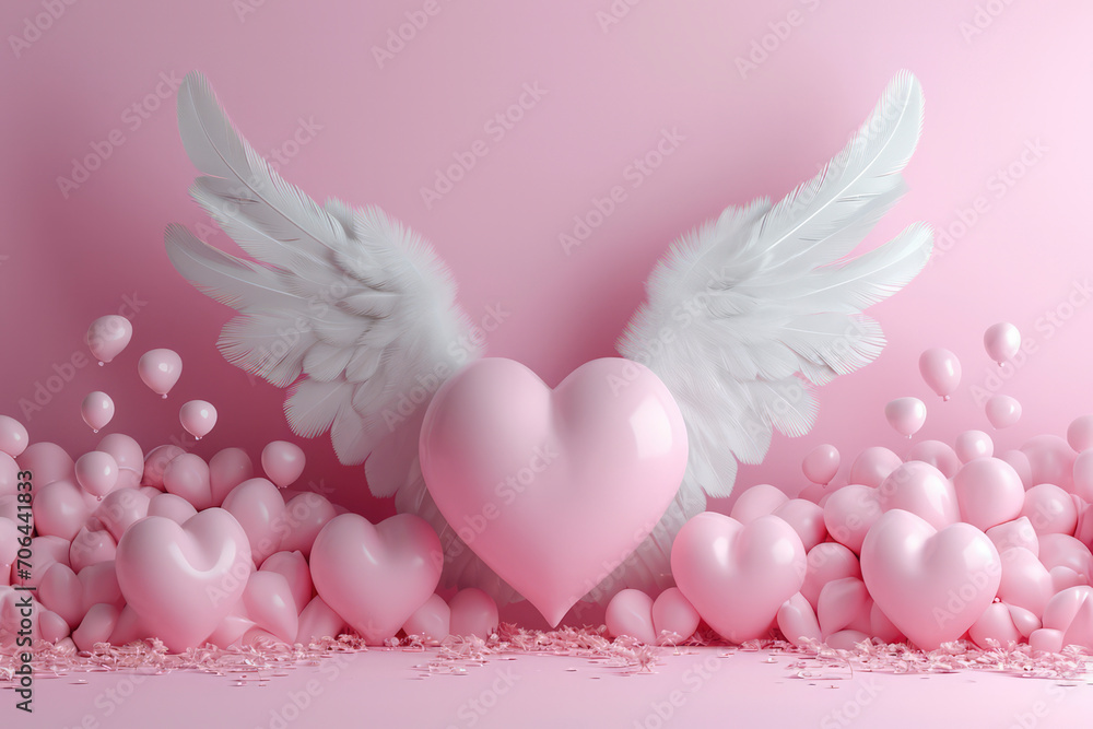 Happy Valentines day background with envelope, gift box, heart shape wing Happy Valentines day background with envelope, gift box, heart shape wing