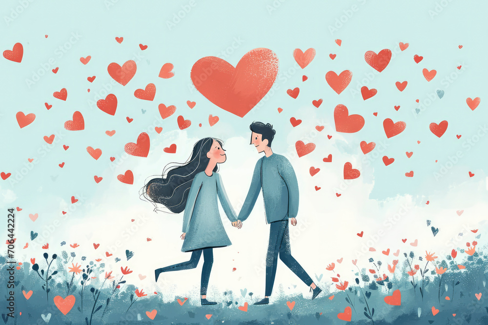 couple people with heart flying. Background of love, valentine's day. Romantic concept couple people with heart flying. Background of love, valentine's day. Romantic concept
