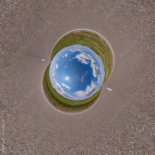blue hole sphere little planet inside aspalt surface round frame background