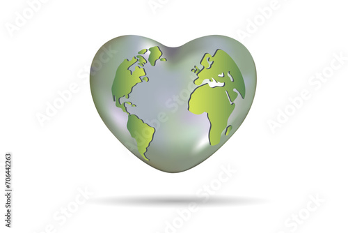 A globe in the shape of a heart symbol. 
The concept of attitude to peace, love and care for the environment.