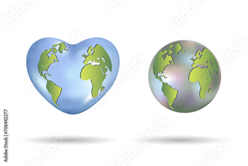A globe in the shape of a heart symbol. 
The concept of attitude to peace, love and care for the environment.
