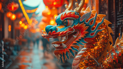 Dragon statue, dragon symbol, dragon Chinese, is a beautiful Thai and Chinese architecture of shrine, temple. A symbol of good luck and prosperity during the Chinese New Year celebrations. photo
