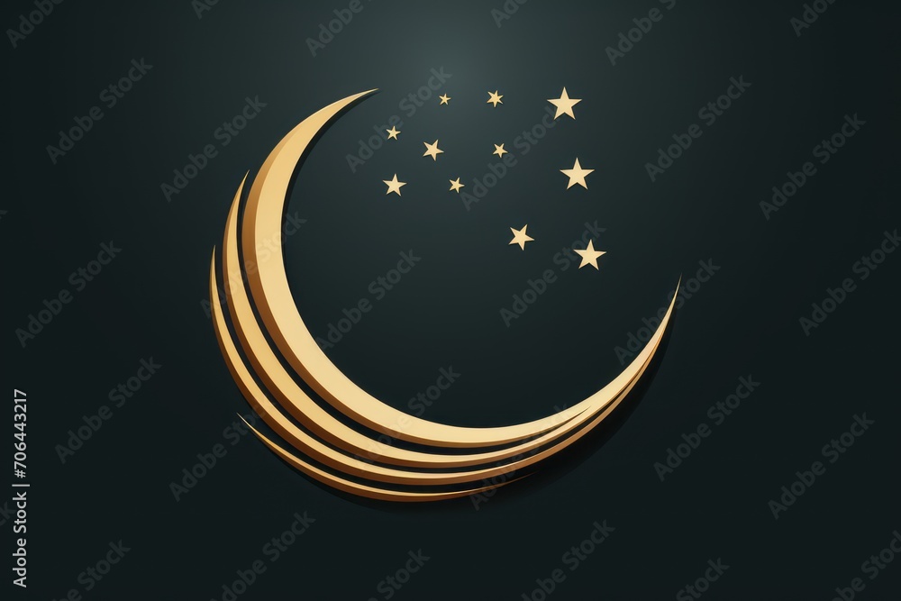 a golden crescent moon with stars on a dark background a golden crescent moon with stars on a dark background