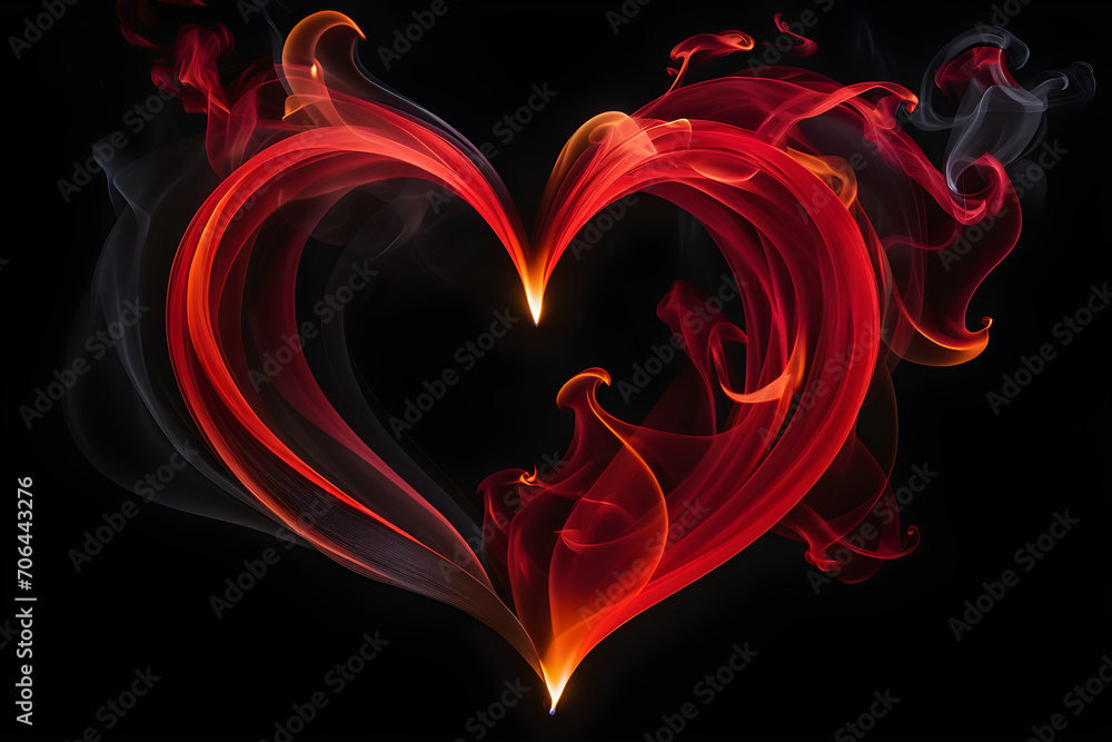 Heart-shaped red smoke against the pitch-black background. Generative AI Heart-shaped red smoke against the pitch-black background. Generative AI