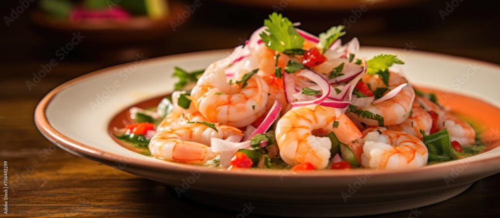 Ecuadorian shrimp ceviche served on a table. Ecuadorian shrimp ceviche served on a table.
