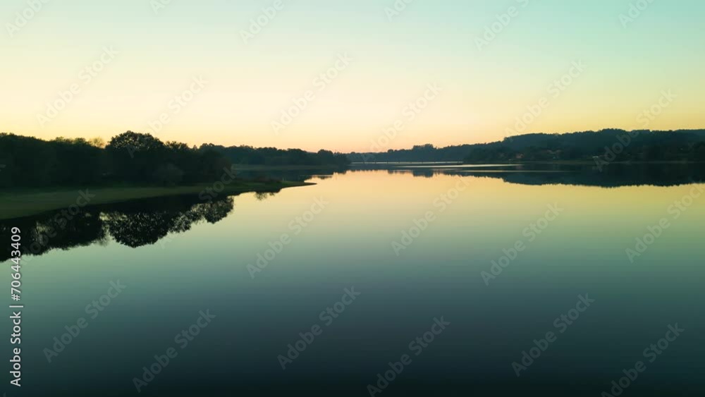 Abegondo-Cecebre Reservoir During Sunset In A Coruña, Spain. Wide Shot Abegondo-Cecebre Reservoir During Sunset In A Coruña, Spain. Wide Shot