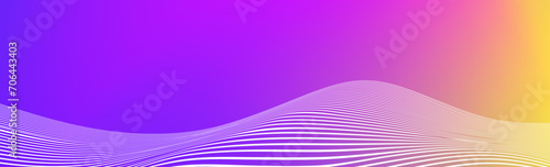 Abstract white wave lines on yellow purple gradient background. Wide banner with curve liquid stripes. Wavy border wallpaper for footer, poster, brochure, website, cover, header, flyer. Footer vector
