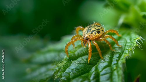 A tick mite in green leaves