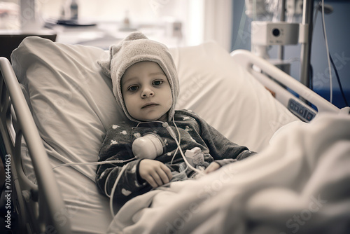 Cancer child in a hospital, little cancer boy in hospital