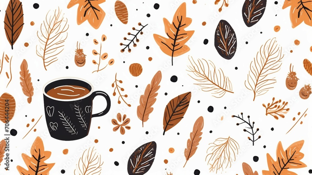 Warmth and Simplicity: Hygge Autumn and Winter Vector Pattern Border Design for Cozy Seasonal Textiles