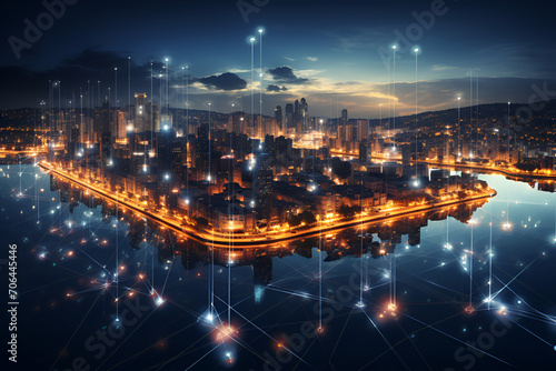 Big data connection technology. Smart city and virtual line