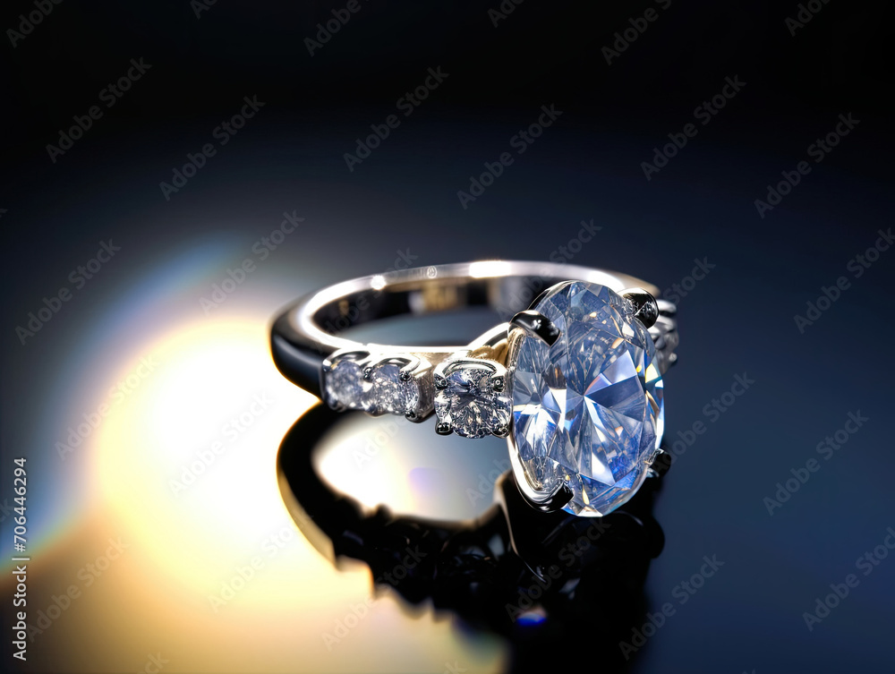 Close Up of Diamond Ring on Table - Shiny, Luxurious Jewelry Close Up of Diamond Ring on Table - Shiny, Luxurious Jewelry