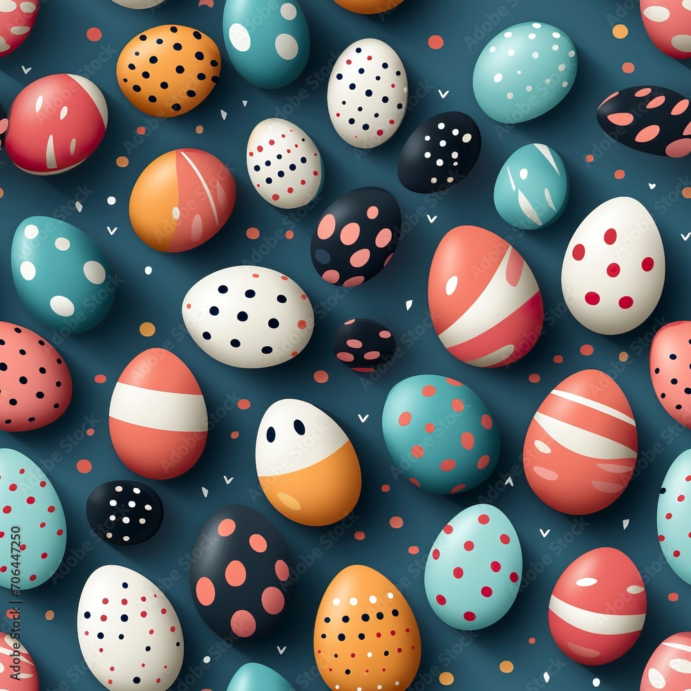 Easter eggs create a seamless pattern, a burst of vibrant colors and whimsical designs, perfect for adding a festive touch to your projects.