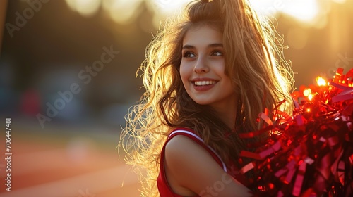 Young woman displaying energy and passion for cheerleading photo