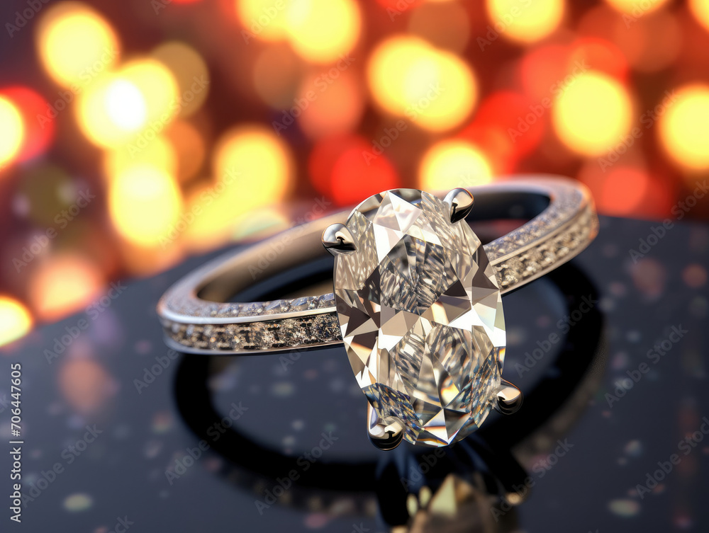 Close Up of Diamond Ring on Table, Sparkling Beauty and Elegance Captured Close Up of Diamond Ring on Table, Sparkling Beauty and Elegance Captured
