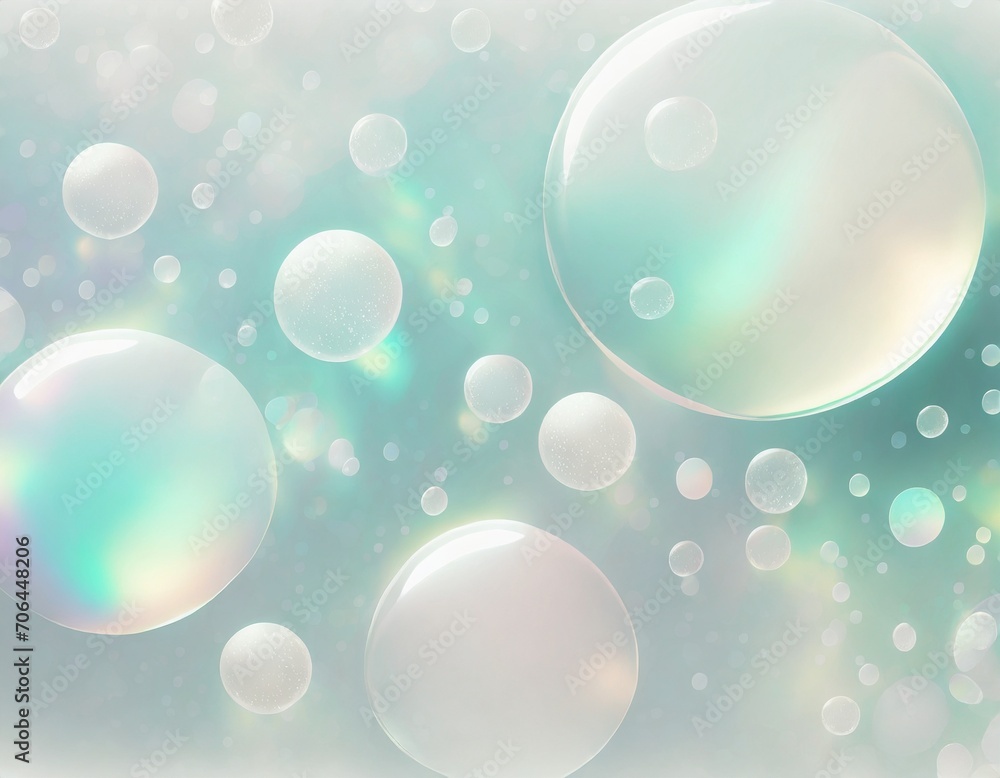 Pastel watercolour background with shining pearly round bubble balls.