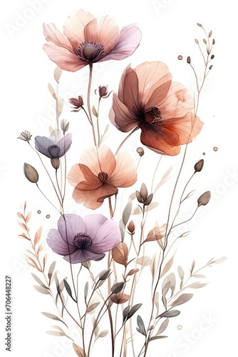Wildflower drawing on white plain background. Generative AI. © visoot