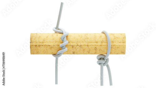 Billede på lærred rope string with timber hitch and two half hitch knot around wooden stick 3D ren