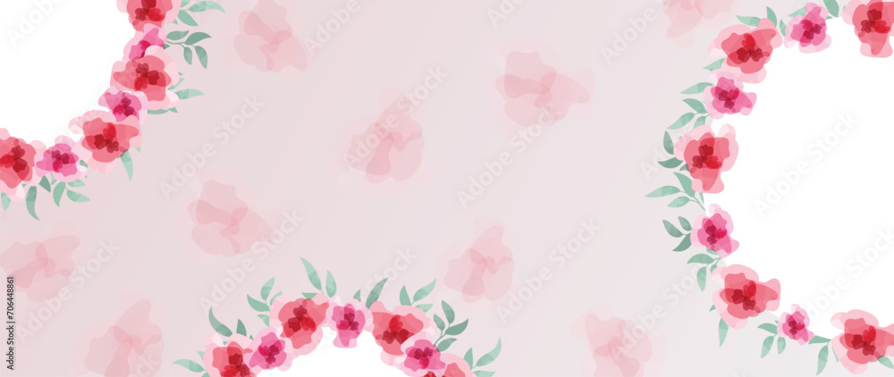 Happy Valentine's day watercolor vector background. Luxury flower wallpaper design with wild flower, leaves branch. Elegant botanical illustration suitable for greeting card, print, cover.