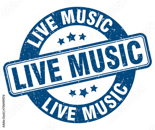 live music stamp. live music label. round grunge sign