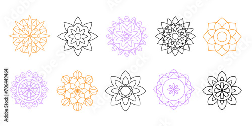 Geometric Mandala set Flower yoga symbol logo icon