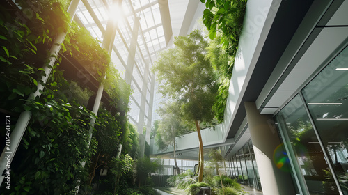 Modern and eco-friendly skyscrapers with many trees on each balcony, Modern architecture, terraces with plants, Ai generated.