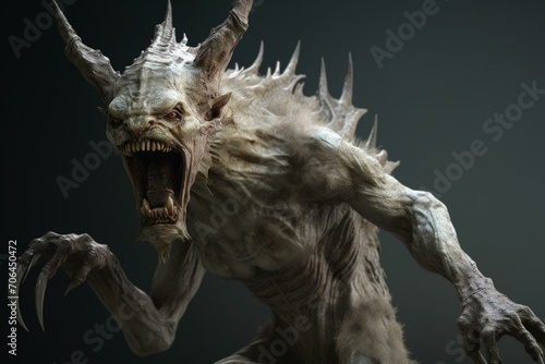 Terrifying mythical creature with haunting appearance. Rendered in 3D. Generative AI