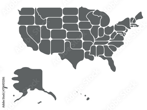 Simplified map of USA, United States of America. Rounded shapes of states with smooth border. Simple flat blank vector map.
