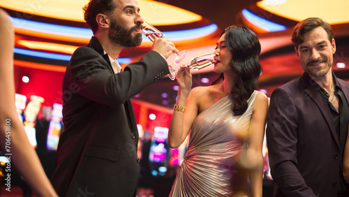 Photography Portrait of a Beautiful Asian Female Winning a Bet at a Casino Table