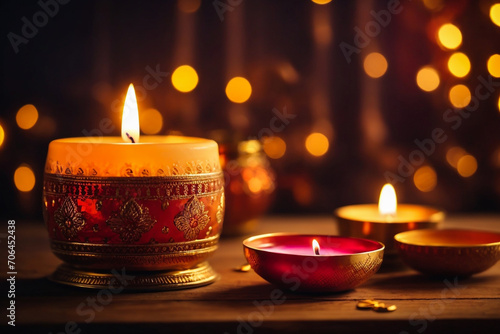 Beautiful diwali diva or lighting lamp on dark background. celebration of new year.