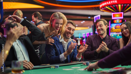 Obraz na plátne Intense Win in a Poker Game on a Casino Floor Championship