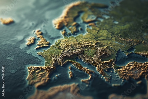 A detailed close-up view of a map of Europe. Ideal for illustrating geographical information or planning travel itineraries photo
