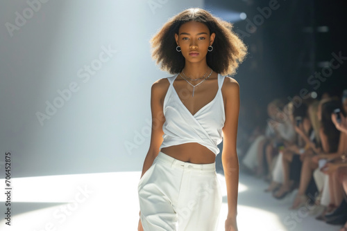 Stunning Runway Look: Model In White Top And Pants