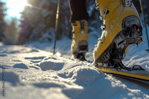 Skis resting in the snow, suitable for winter sports or outdoor activities