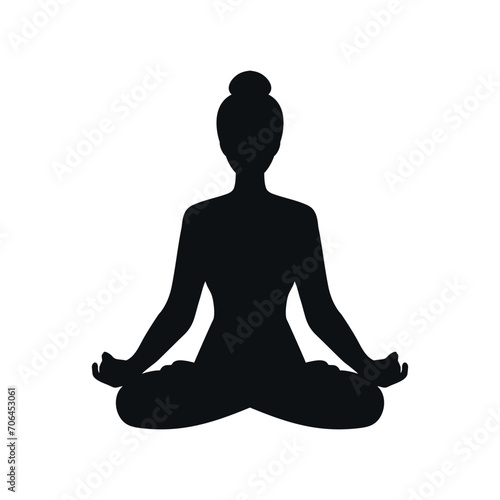 Silhouette of a woman sitting in lotus position. Girl doing yoga and meditating. Meditation and healthy lifestyle. Vector illustration