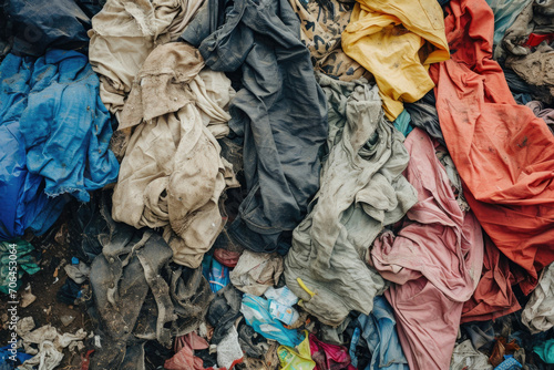 Old Garments Mixed With Trash At Garbage Dump