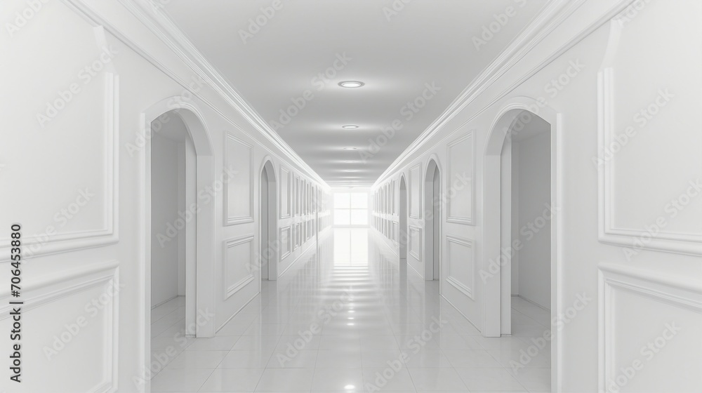 Serene Perspective: Modern Architecture in Empty Hallways with Soft Focus