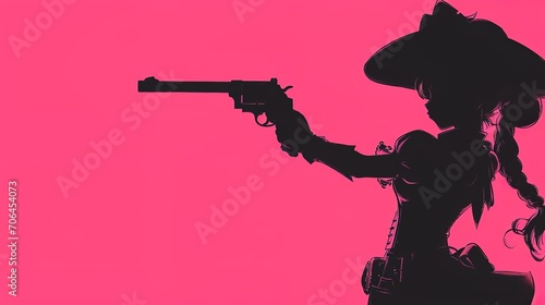 silhouette of prindess with gun in the style of comics