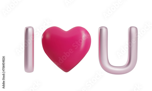 render of text I love you with pink heart for Valentine's Day. vector 3d illustration on isolated white background