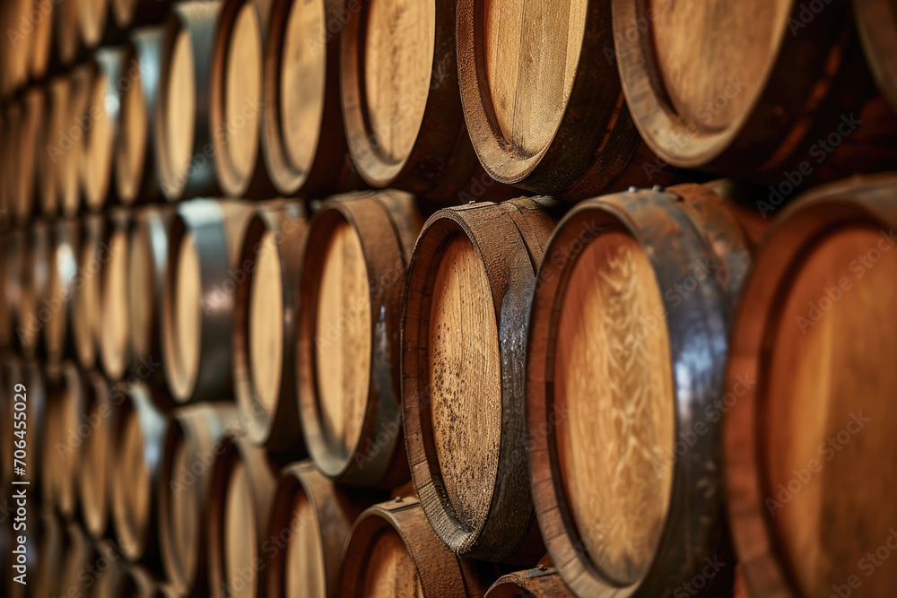 Stunning Scene Of An Oak-Filled Cellar With Towering Wine Barrels