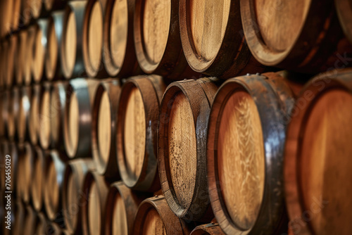 Stunning Scene Of An Oak-Filled Cellar With Towering Wine Barrels