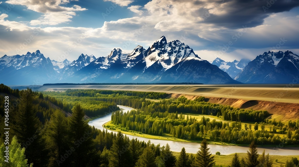 Panoramic view of the mountains and the river, Alaska, USA