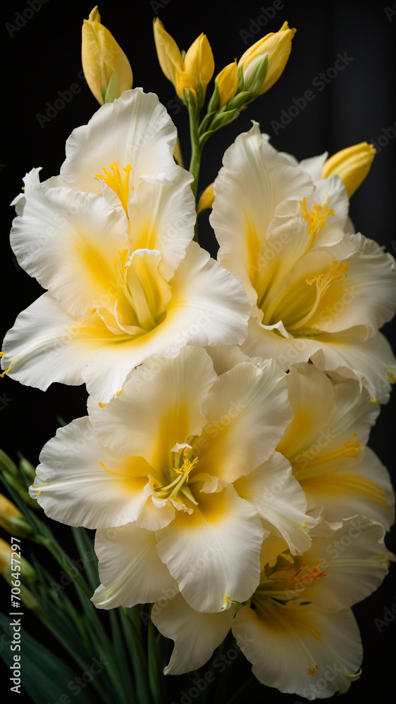 Fototapeta premium photo close up yellow gladiolus flower details. generated AI
