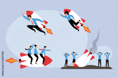 Business start up failure, new business risk or unexpected entrepreneur bankruptcy 2d flat vector illustration