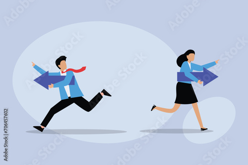 Different business direction or team conflict 2d flat vector illustration