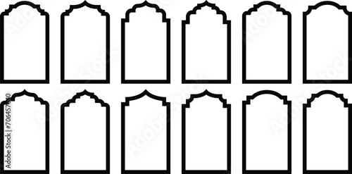 Islamic vector shape of arabic door frame. Ramadan door frame shapes. Collection of Islamic door window patterns in oriental style. Islamic arabesque pattern. 