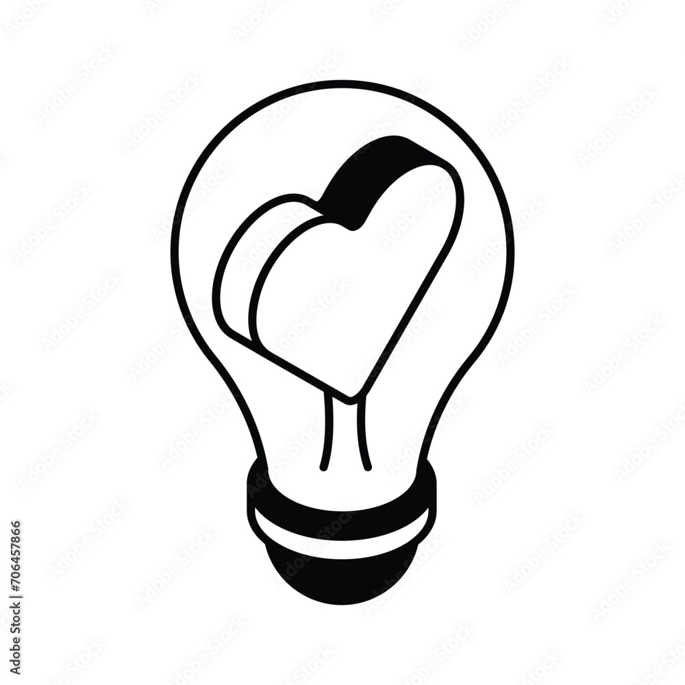 Heart inside light bulb showing concept icon of romantic idea, valentine day bulb vector design Heart inside light bulb showing concept icon of romantic idea, valentine day bulb vector design
