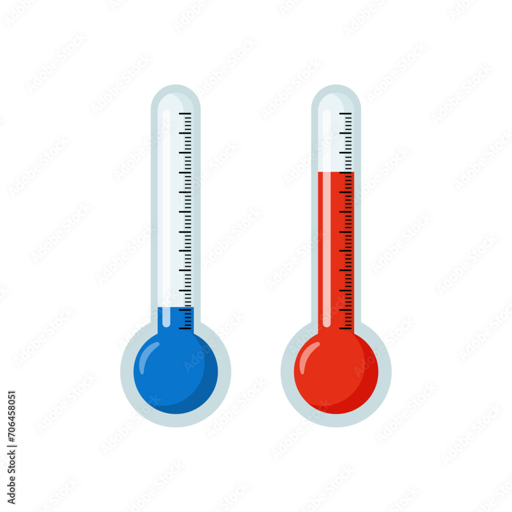 vector of two blue and red thermometers measuring temperature on the street. thermometer with cold temperature mark and thermometer with hot temperature mark vector of two blue and red thermometers measuring temperature on the street. thermometer with cold temperature mark and thermometer with hot temperature mark