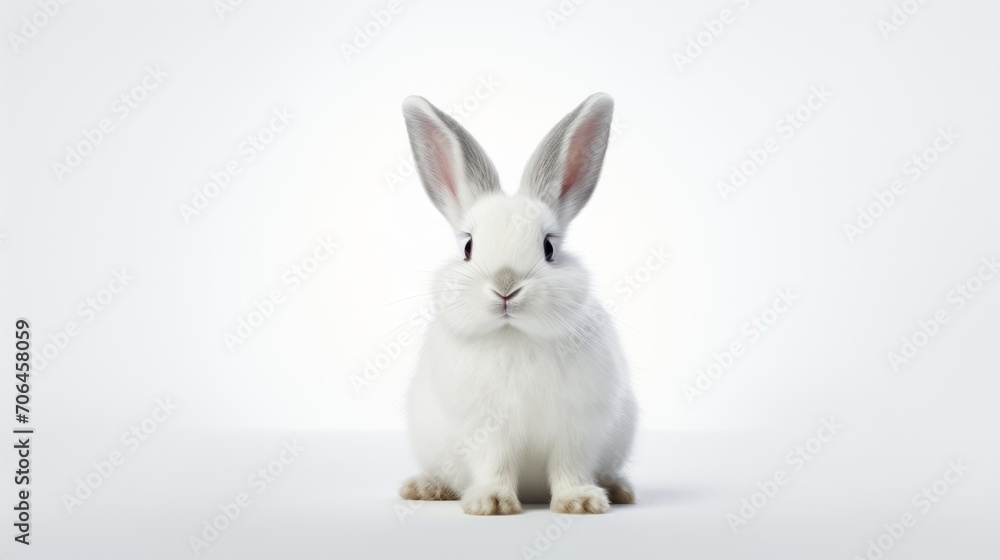 Obraz premium Photo of Little white rabbit on a white background. Easter, holiday, animals, spring concepts.